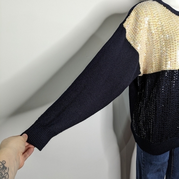 Vintage Regency Collection black white blue sequin cardigan sweater L - Picture 4 of 8